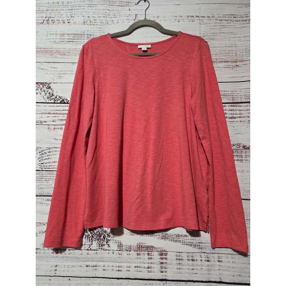 J. Jill Women Coral Slub Knit Crossover Back Long Sleeve Top Size S